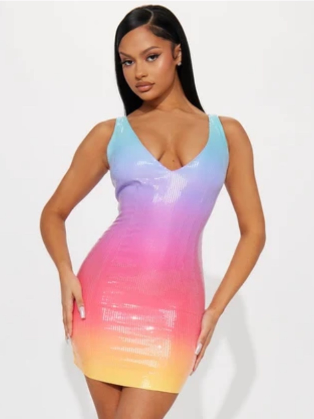 Runaway The Label Malibu Mini Dress sunset-ombré sequin sz Large
